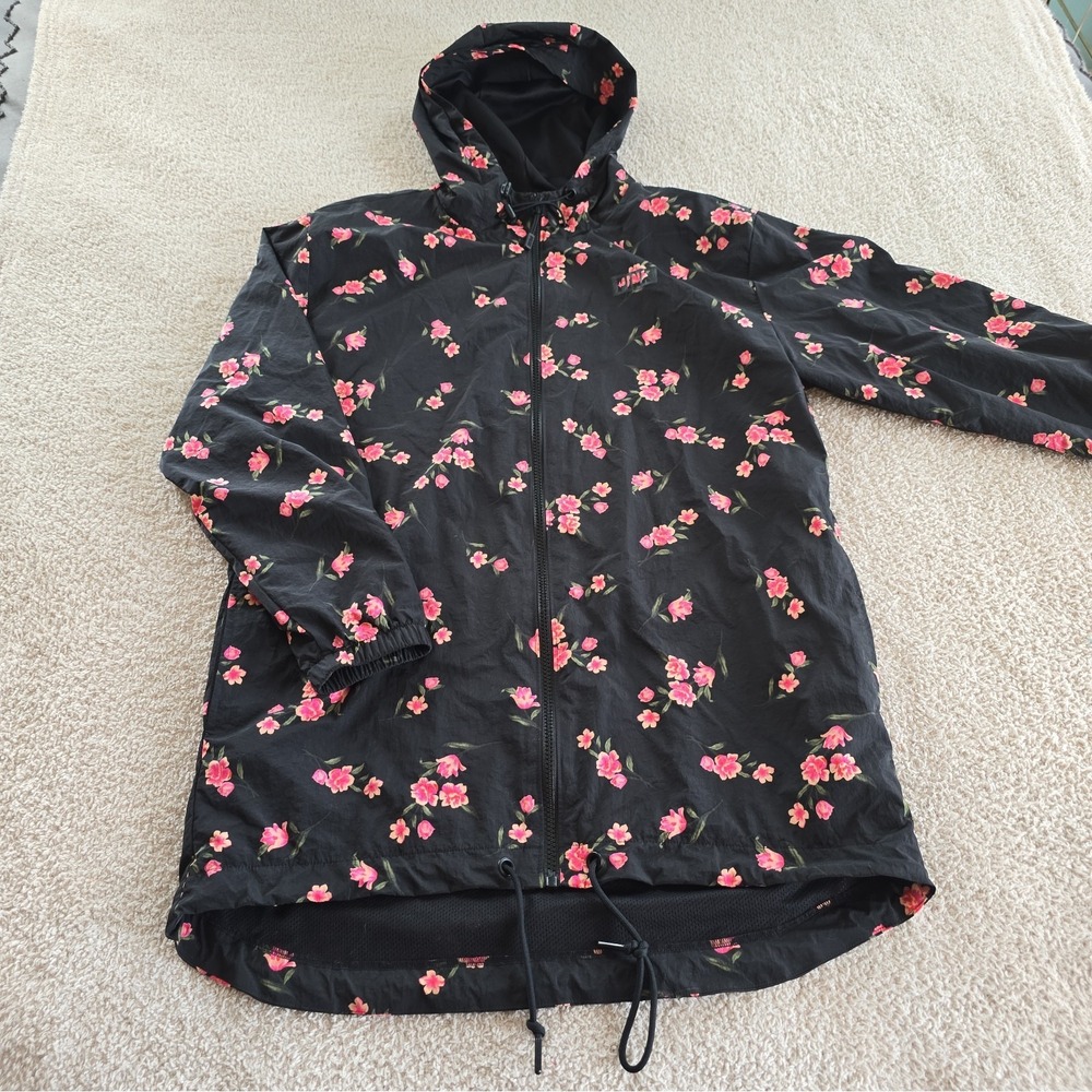PINK Victoria's Secret Long Anorak Hooded Windbreaker Jacket Floral Accents XS